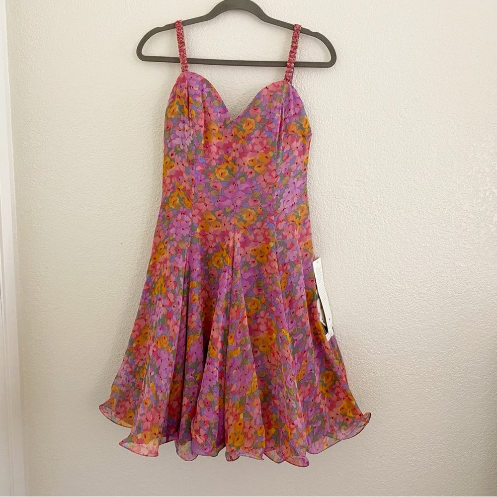 Vintage Deadstock Niteline By Della Roufogali 100% Silk Floral Bead Strap Dress